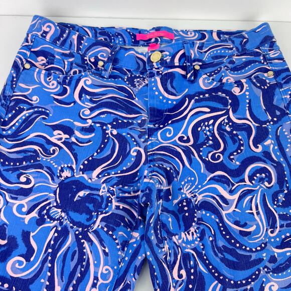 EUC Lilly Pulitzer Pants South Ocean Skinny Crop Coastal Blue Whispurr 10 - Picture 4 of 11